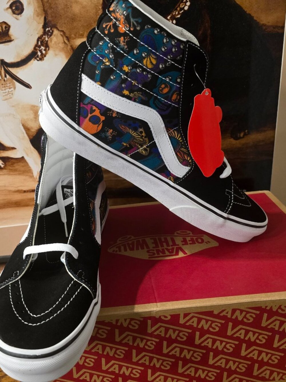 VANS Sk8 Hi Trippy Drip Shrooms Black White Suede Canvas Shoes Men's 11 US NEW